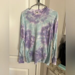 Victoria's Secret PINK Tie Dye Long Sleeve Top Small Teal Purple